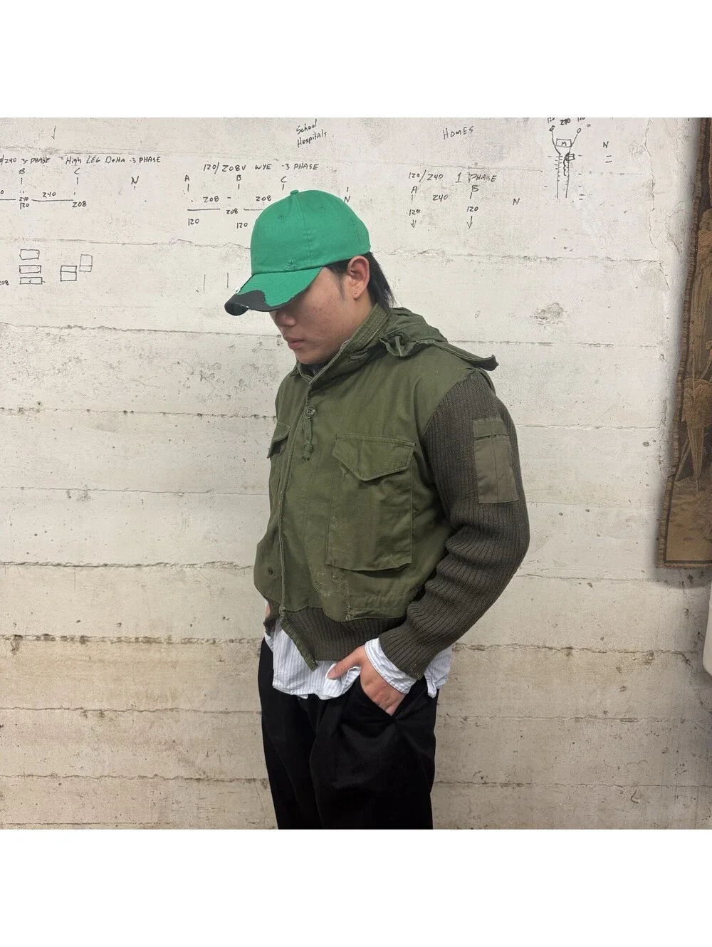 VTG OG107 Jacket Size L Knit Green Gorpcore Distressed 1972